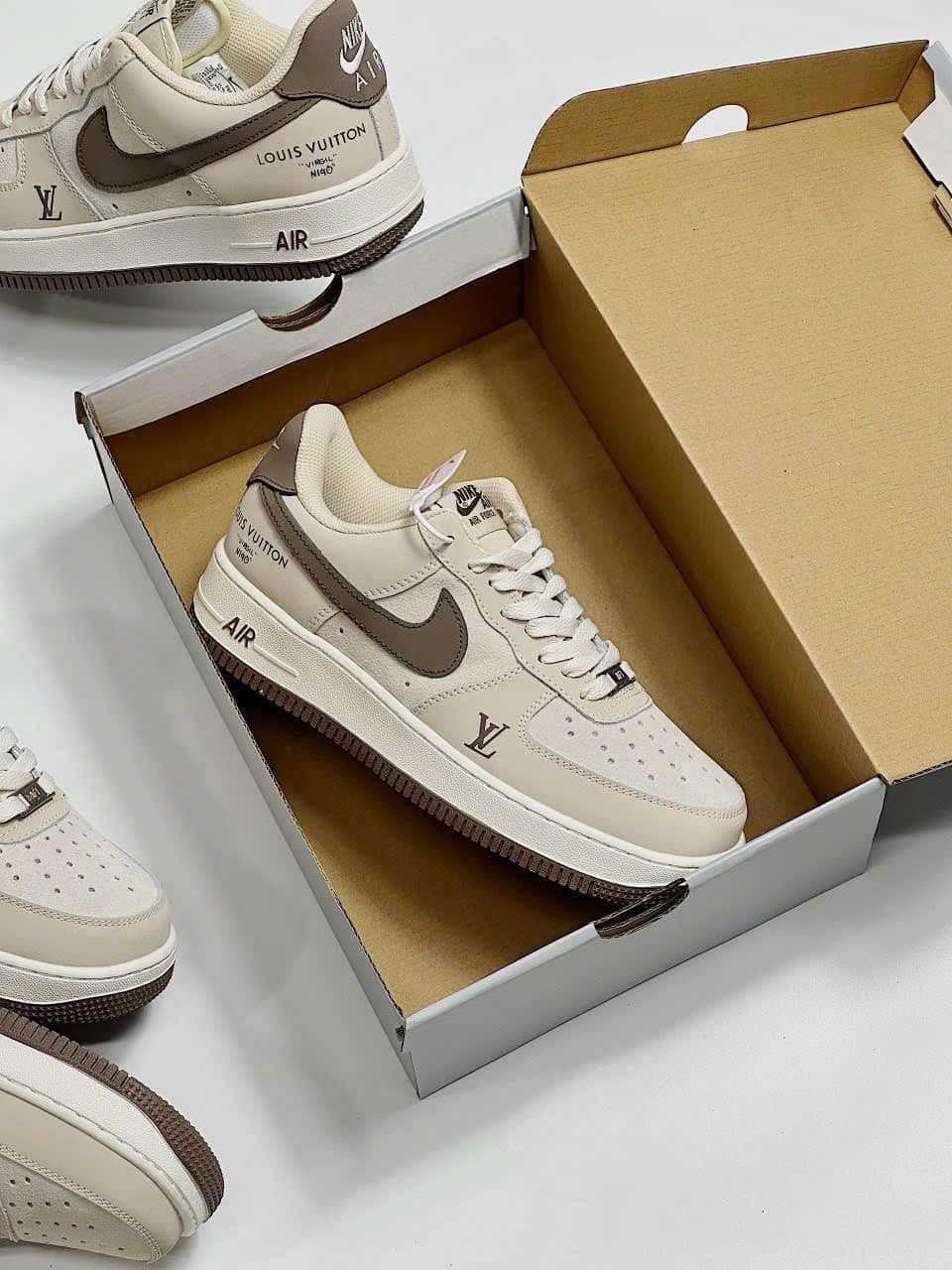 Louis Vuitton x Nike Air Force 1 Cream Mocha Edition (Custom)